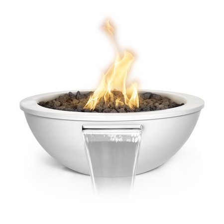 THE OUTDOOR PLUS 27 Round Sedona Fire & Water Bowl, Powder Coated Metal, White, Match Lit with Flame Sense, Natural Gas OPT-27RPCFWFSML-WHT-NG